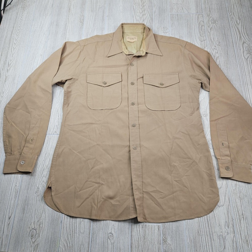 Vintage Abbott Military Tailors‎ Shirt Mens Large Uniform Button Up 70s Khaki